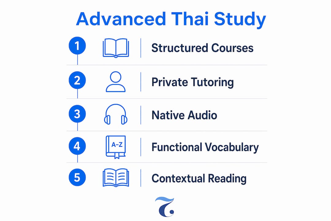 Infographic displaying steps in effective Thai study materials