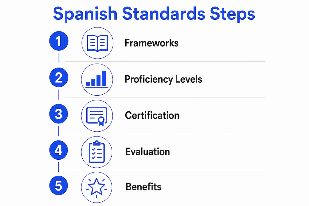 Infographic showing five key steps of Spanish standards framework