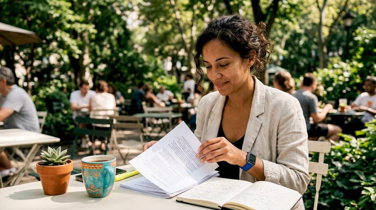 Woman reviewing intercultural communication notes