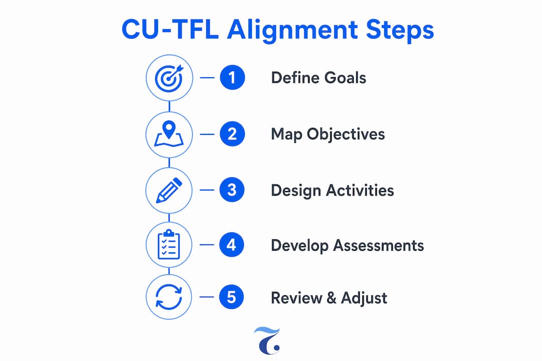 Infographic illustrating steps to align courses with CU-TFL