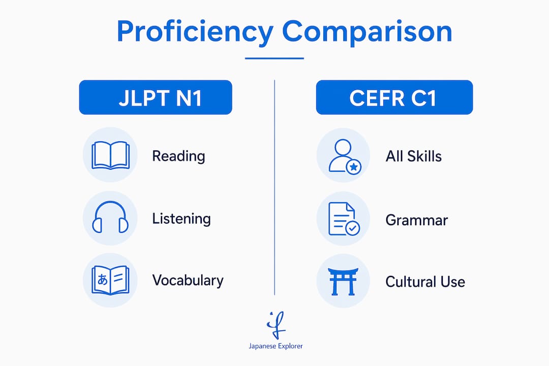 Infographic comparing JLPT N1 and CEFR C1 proficiency