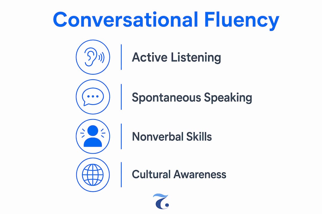 Infographic illustrating key components of conversational fluency