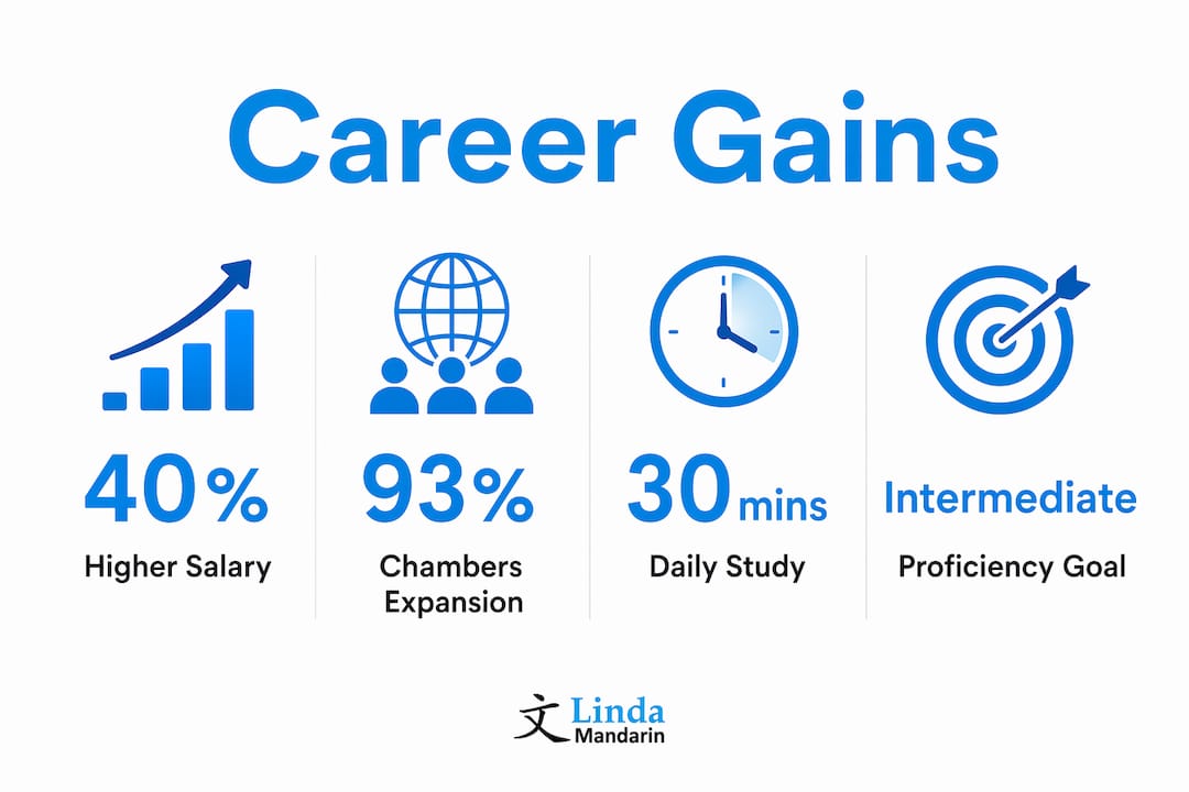 Infographic showing Mandarin career gains statistics