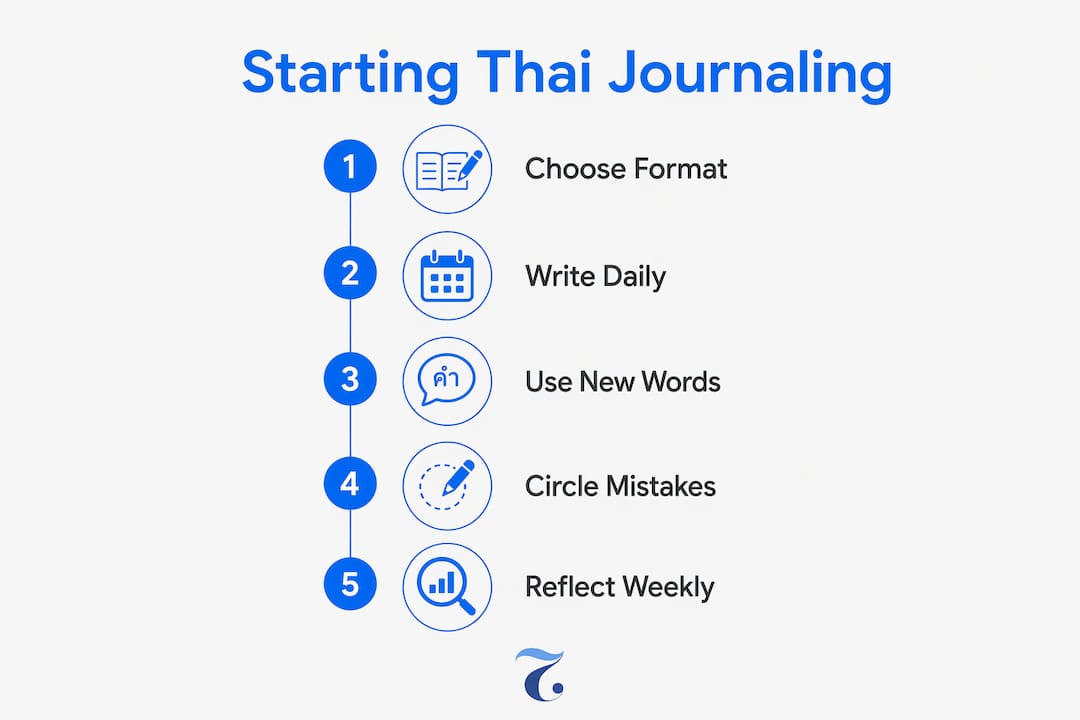 Infographic showing step-by-step guide to start Thai journaling