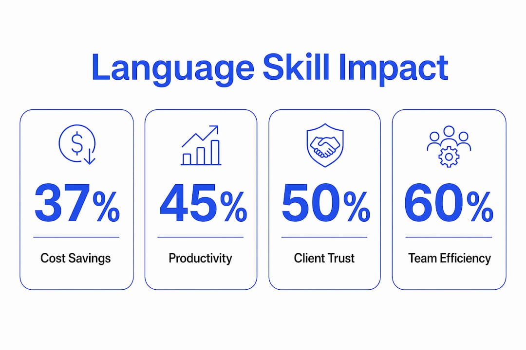 Infographic showing key language skill impact stats