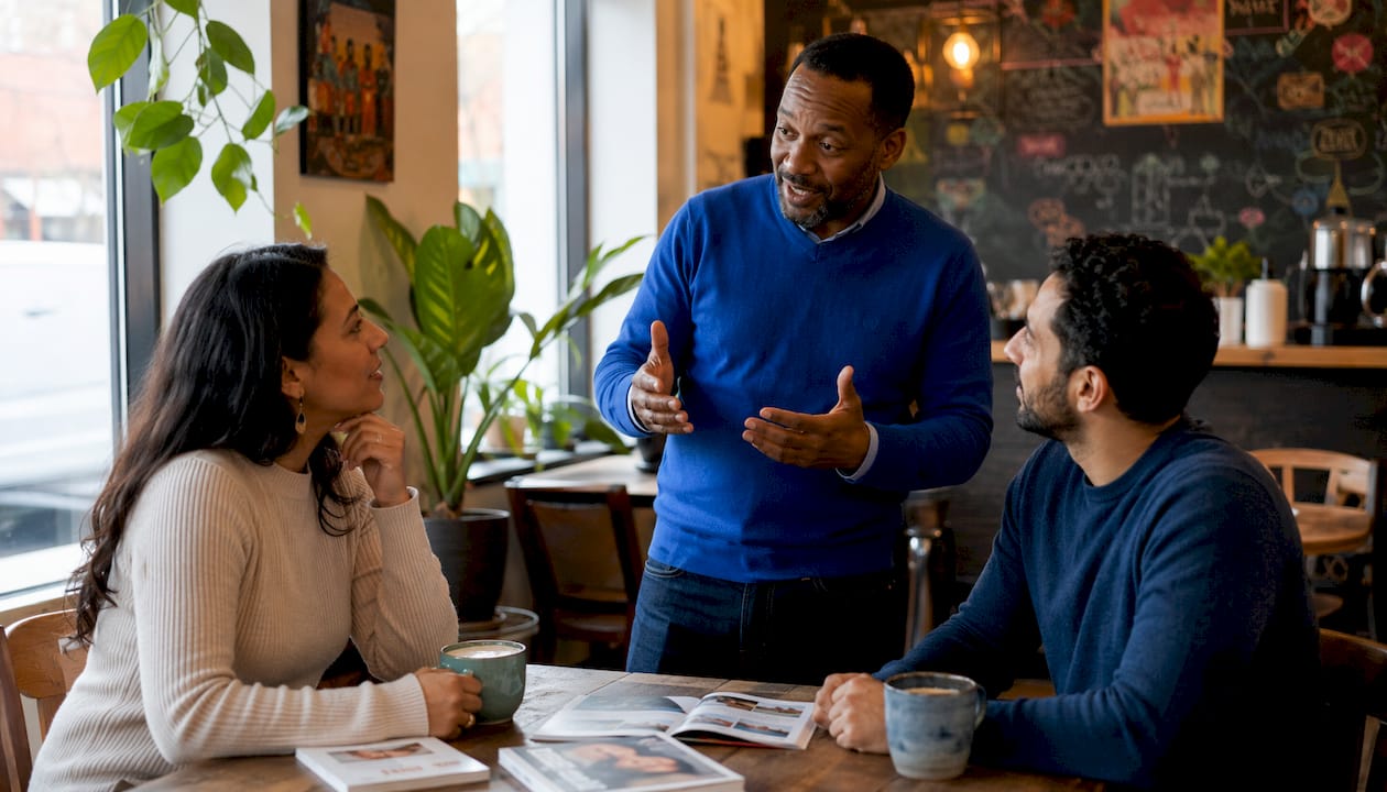 Language coach leading business training session