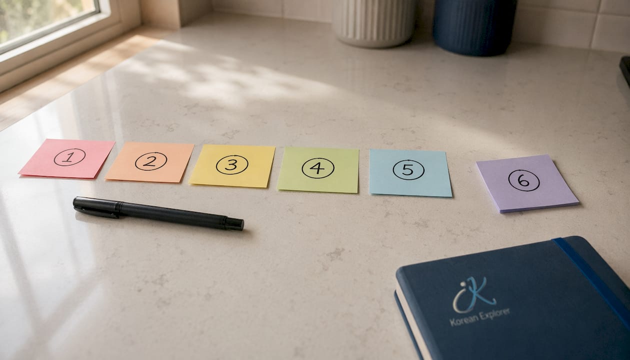 Sticky notes representing TOPIK proficiency levels