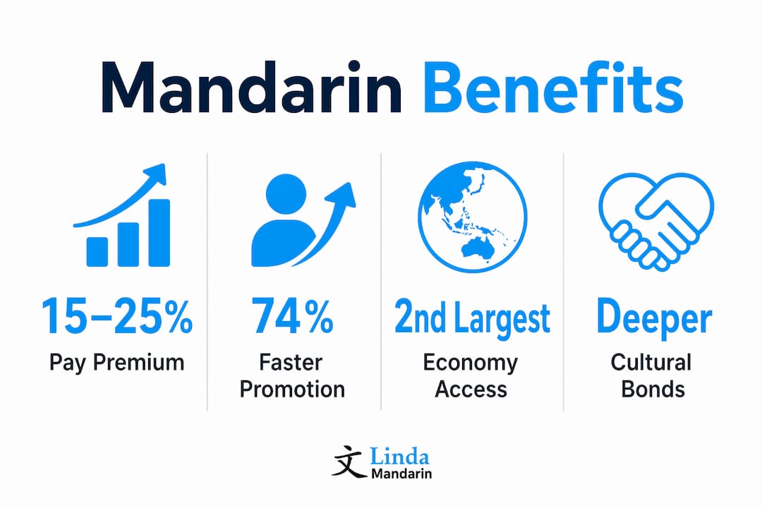 Infographic showing Mandarin professional advantages with key statistics