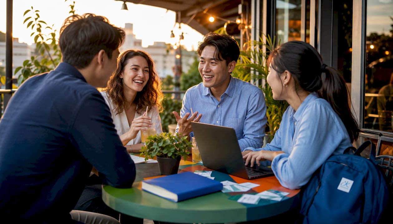 Diverse professionals networking in coworking space