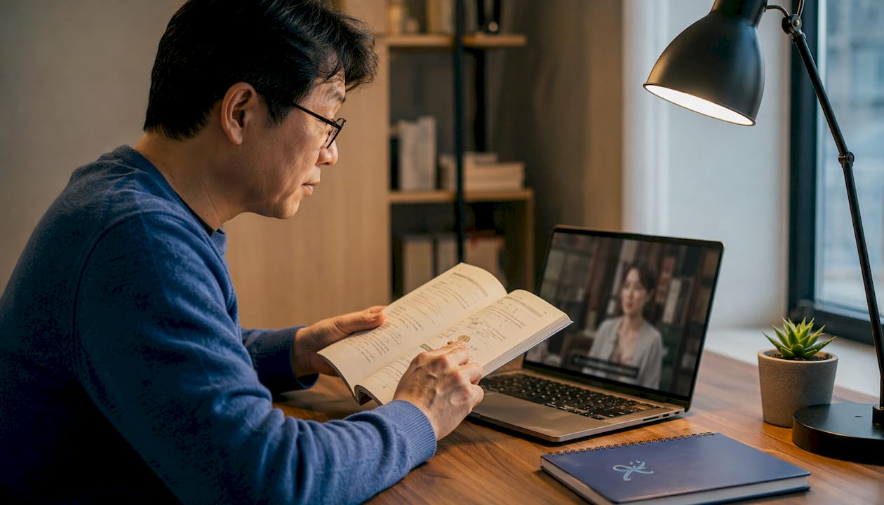 Man studying Korean using drama subtitles
