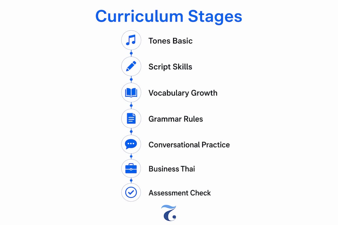 Vertical flow infographic of structured Thai curriculum stages