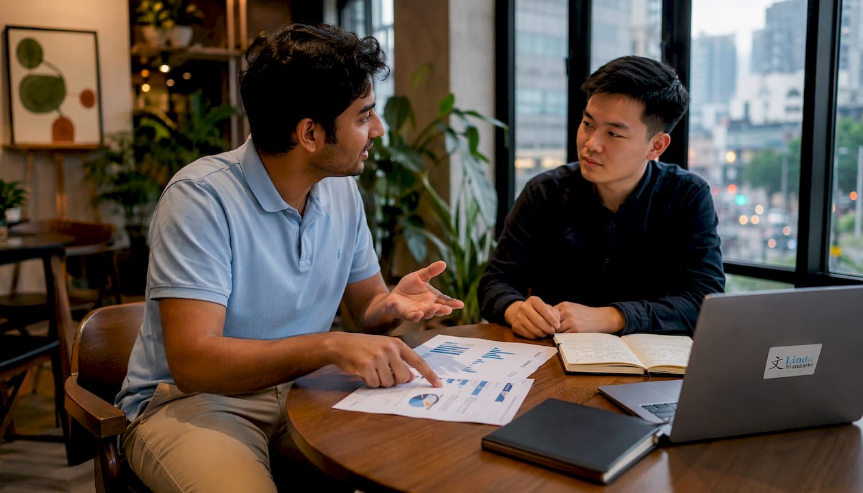 Expats practicing business Mandarin in meeting