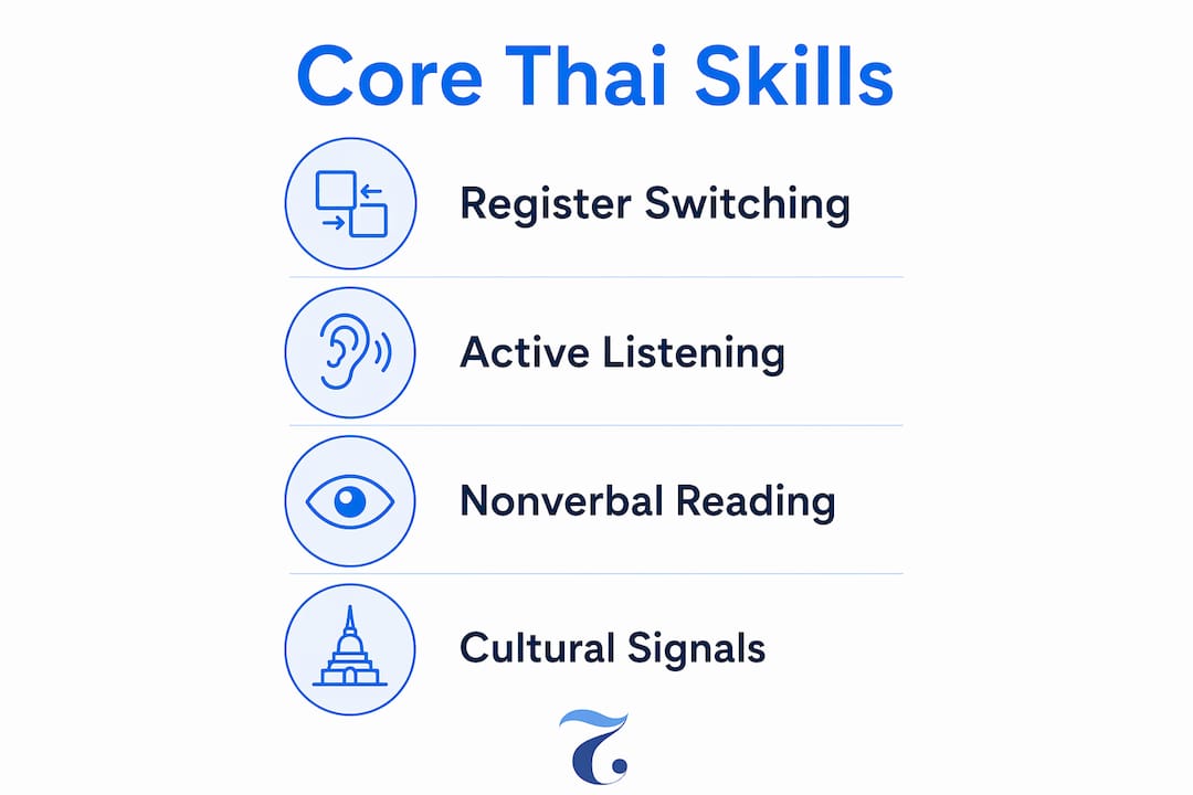 Infographic listing core Thai communication skills