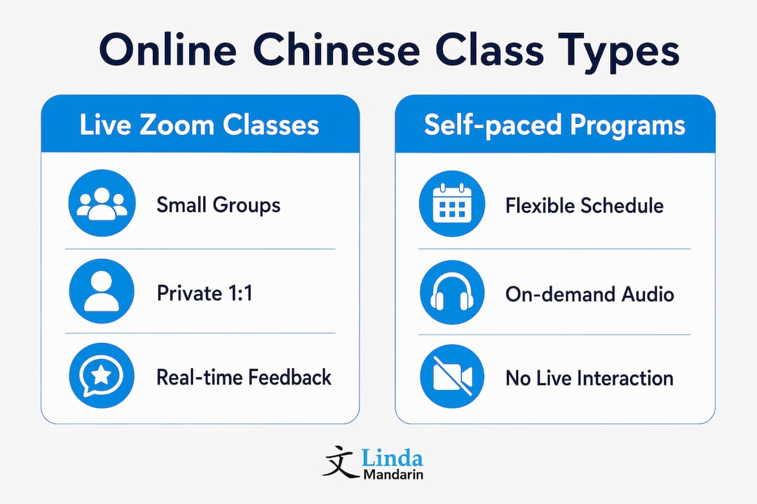 Infographic comparing types of online Chinese classes