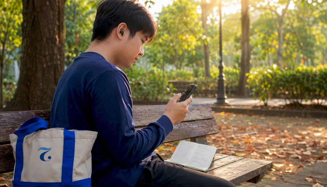 Hands holding smartphone for Thai color pronunciation