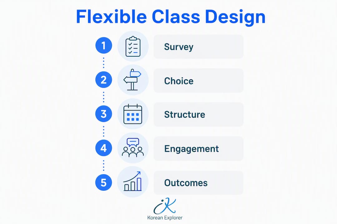 Infographic illustrating flexible class design steps