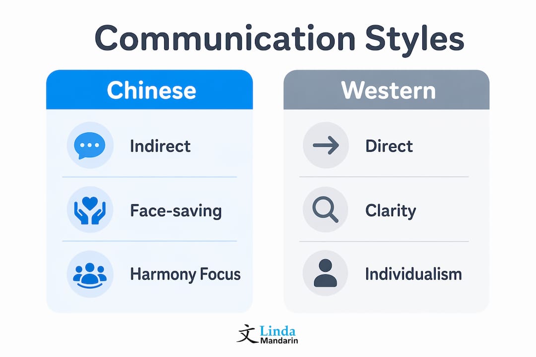 Infographic contrasting Chinese and Western communication