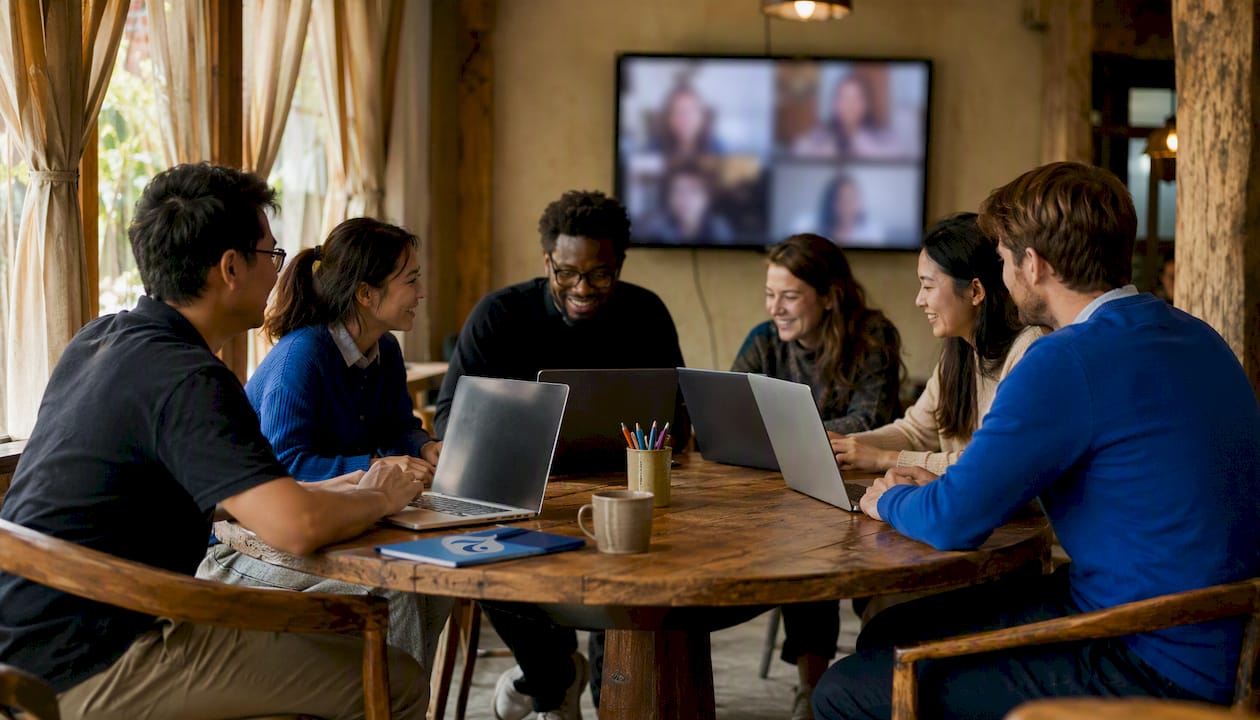 Small group attending Thai class in coworking space