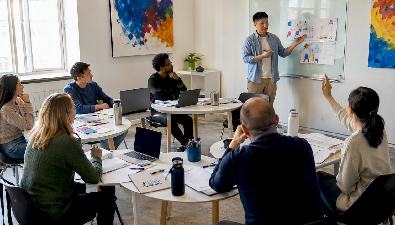 Adult learners in Mandarin classroom