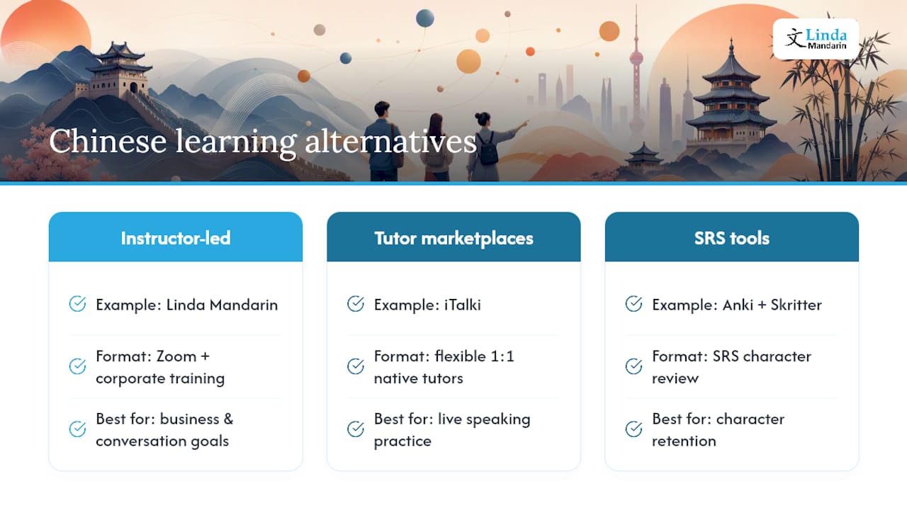 Comparison of Chinese learning platform categories
