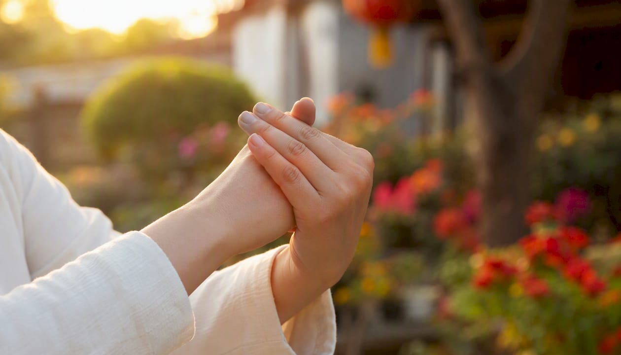 Hands performing Chinese New Year salute gesture