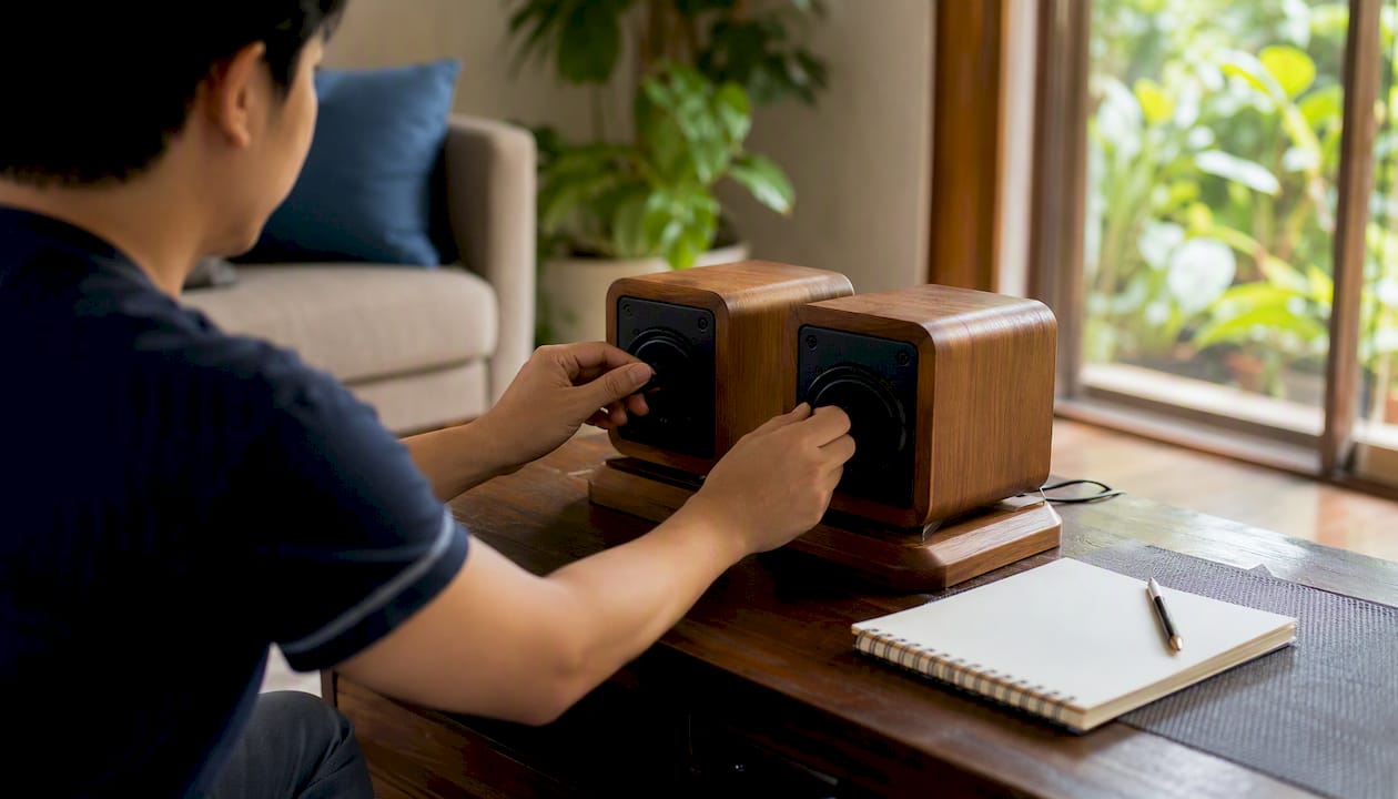 Hands managing speaker for tone drills