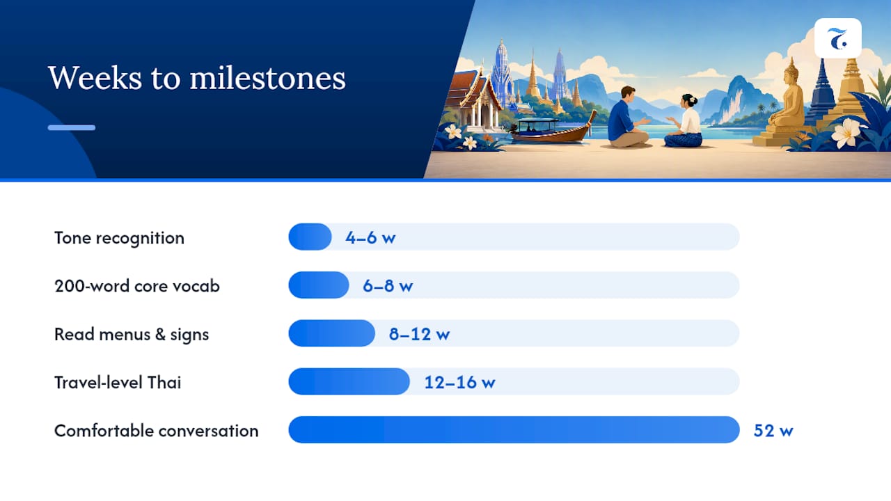 Timeline of Thai learning milestones over 12 weeks