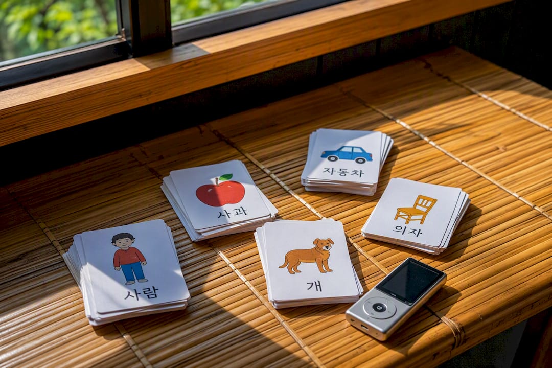 Korean vocabulary flashcards and audio device