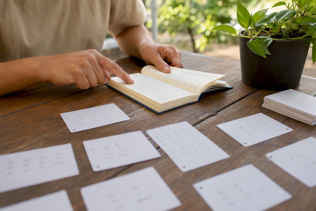 Hands pointing at Mandarin tutoring materials
