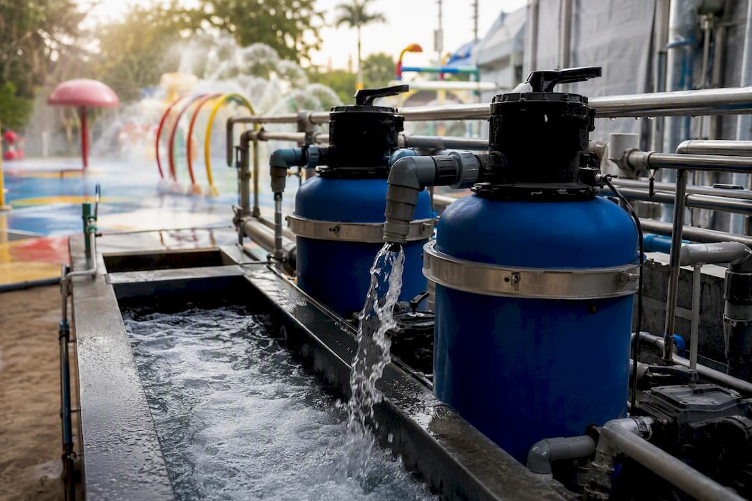 Water filtration system in waterpark