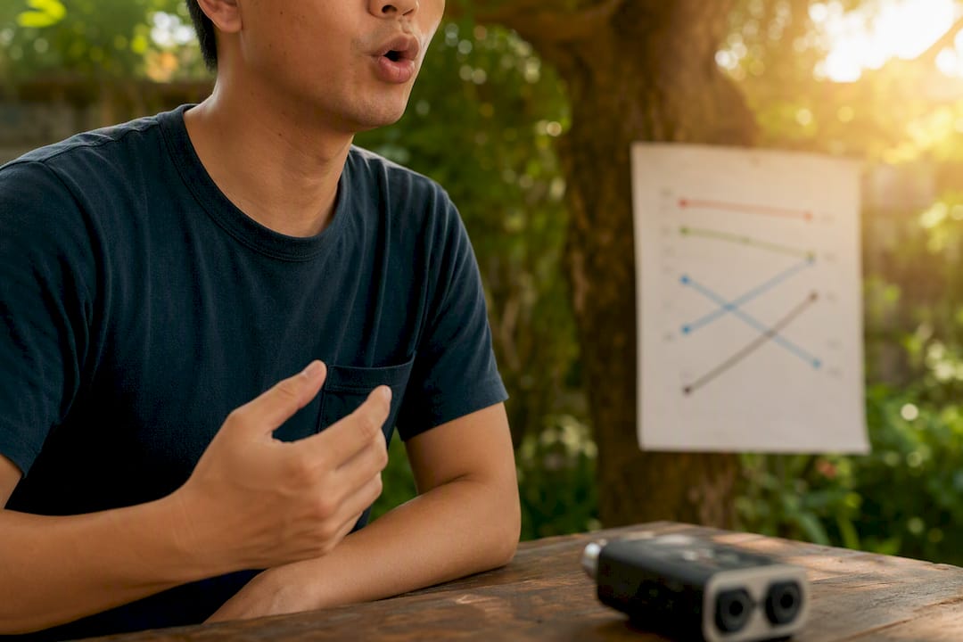 Adult practicing Mandarin tones aloud