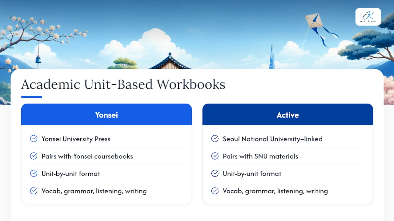 Comparison diagram of Yonsei vs Active Korean workbooks