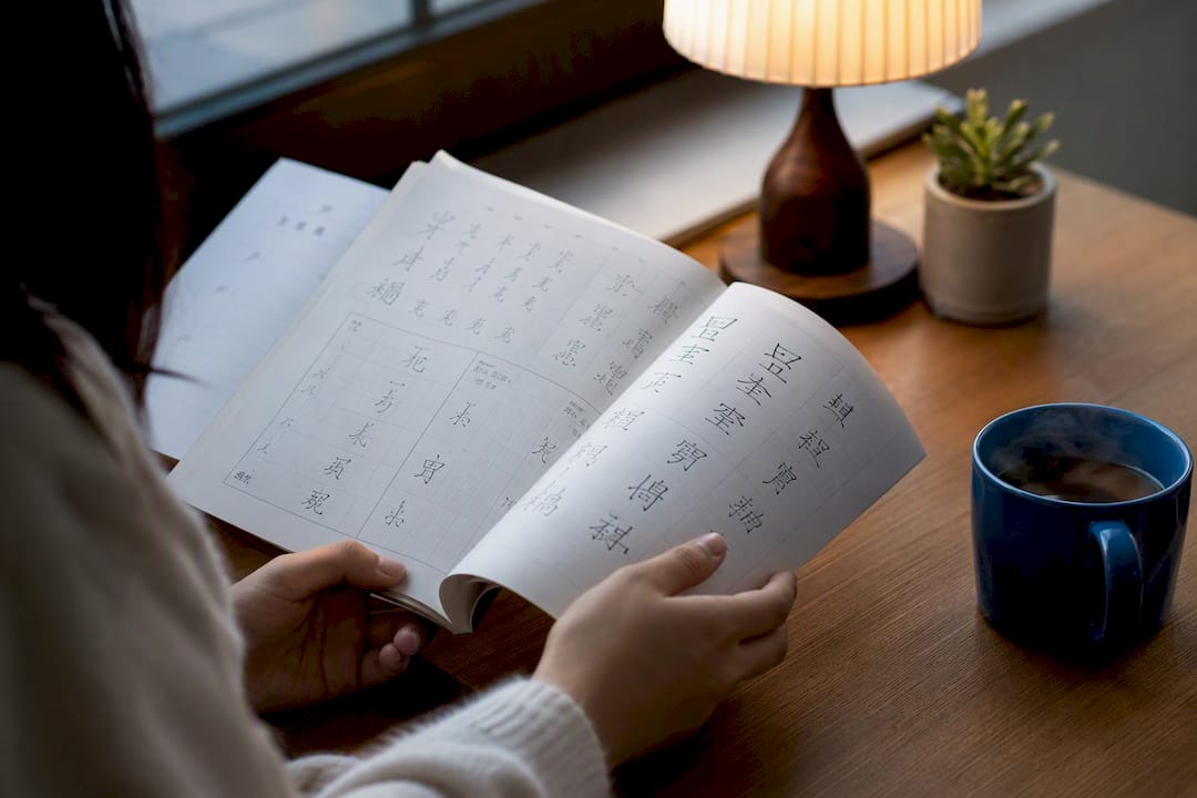 Hands viewing diverse Hangul handwriting samples