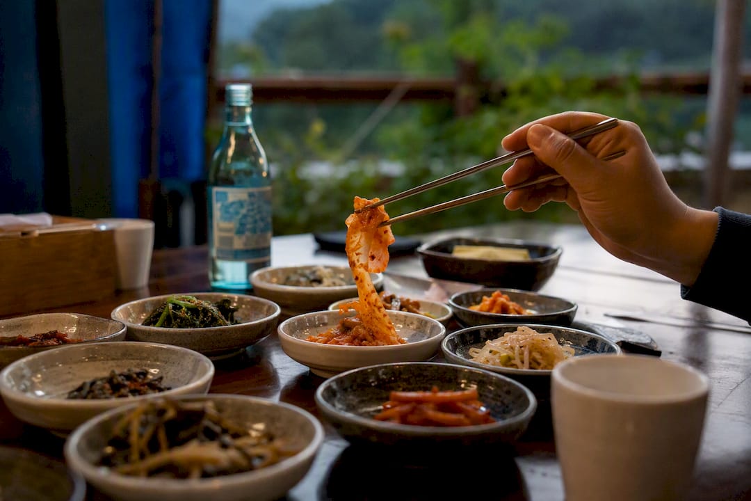 Korean banchan side dishes on dining table