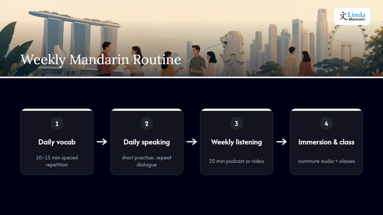 Weekly Mandarin study routine cycle