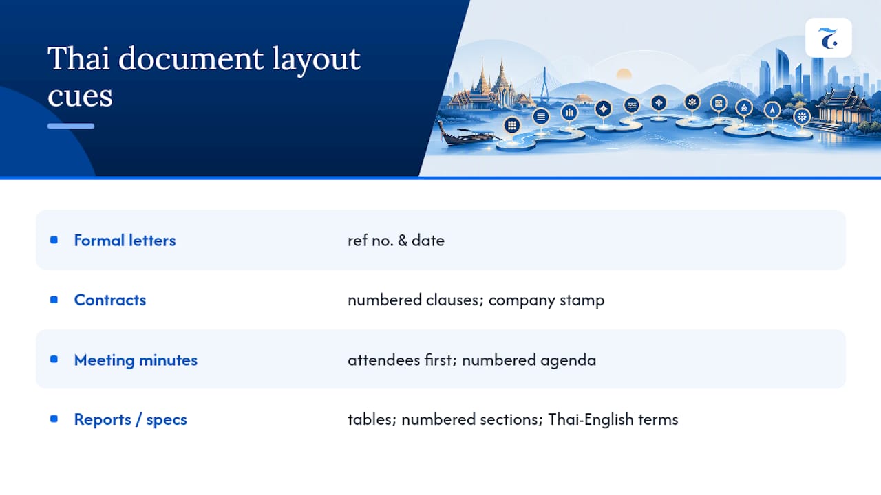 Four Thai business document layout types