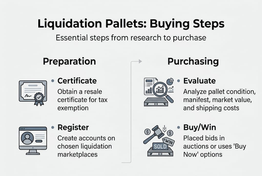 Infographic showing liquidation pallet buying steps