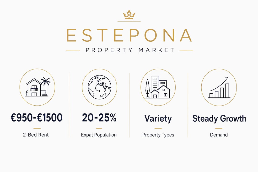 Infographic showing Estepona property market overview statistics