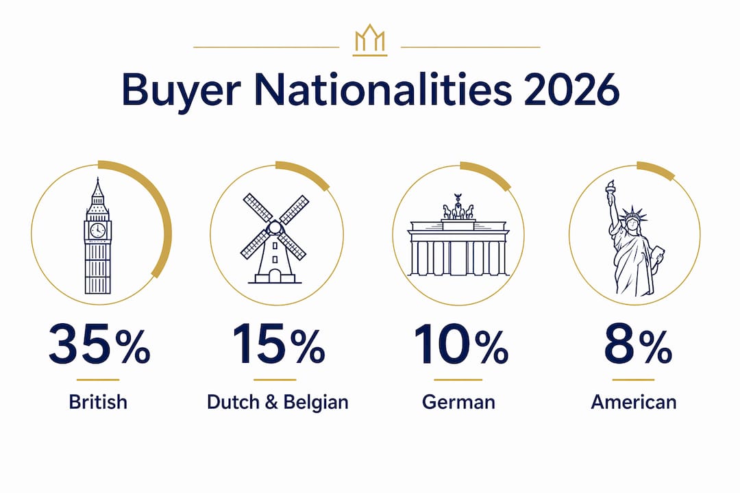 Infographic showing 2026 Duquesa buyer nationalities percentages