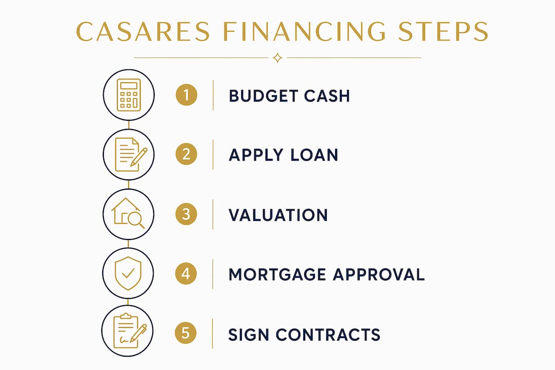 Infographic with steps of financing property in Casares