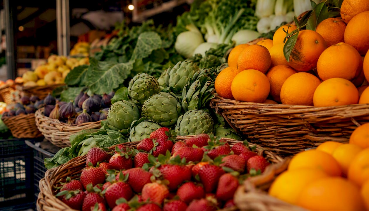 Variety of fresh seasonal market produce