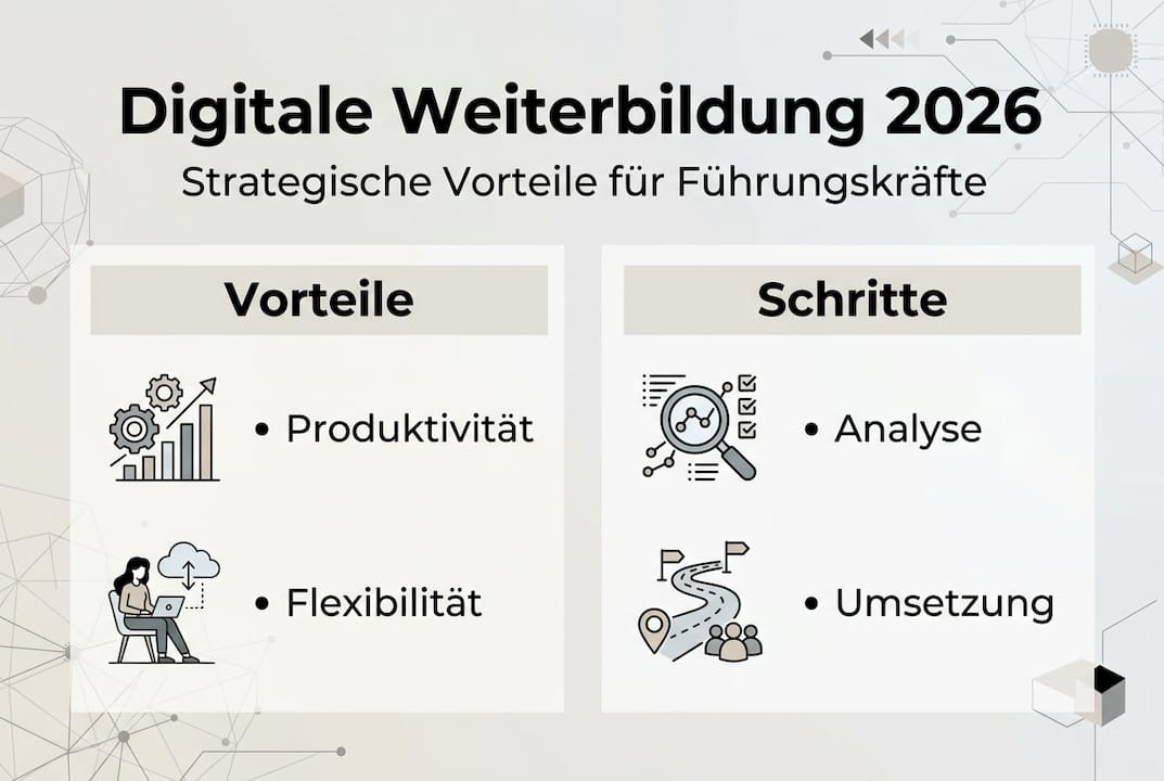 Infografik: Die wichtigsten Vorteile und Schritte der digitalen Weiterbildung