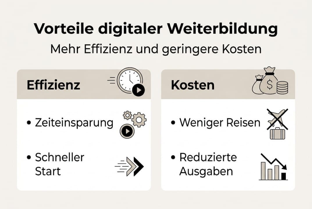 Die Infografik veranschaulicht, welche Vorteile digitale Weiterbildungsangebote bieten.