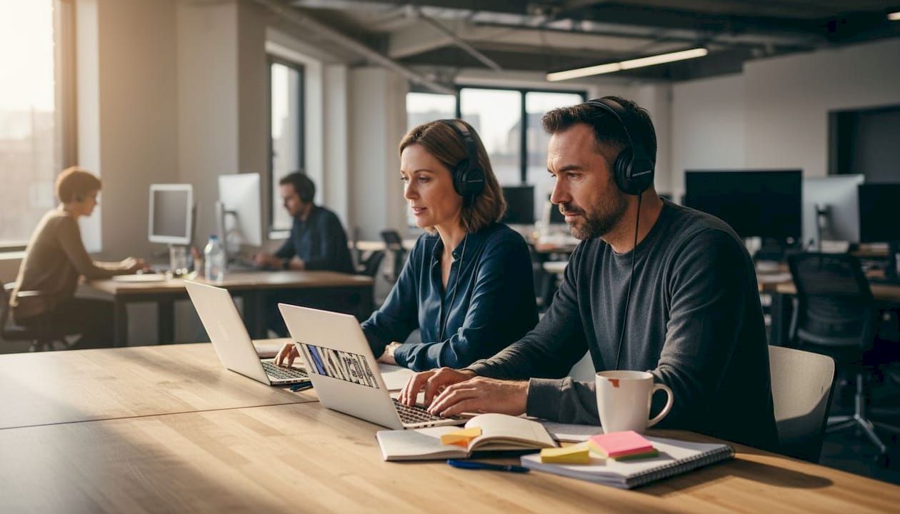 Mitarbeiter absolvieren gemeinsam eine Online-Schulung