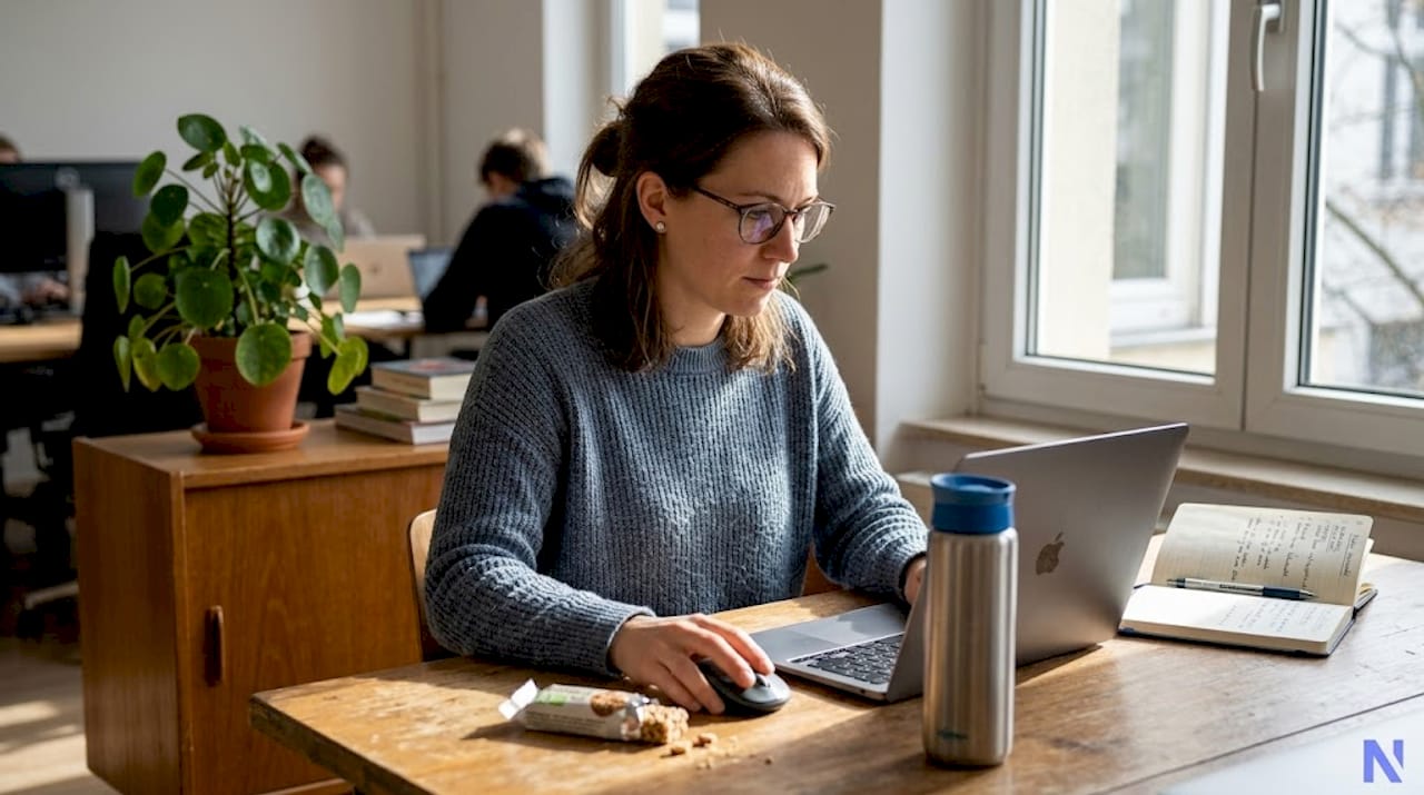 Eine Mitarbeiterin bildet sich im Arbeitsalltag digital weiter.