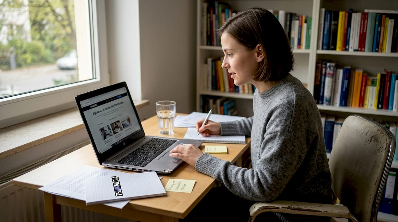 Ein Mitarbeiter bildet sich von zu Hause aus über eine Online-Lernplattform weiter.