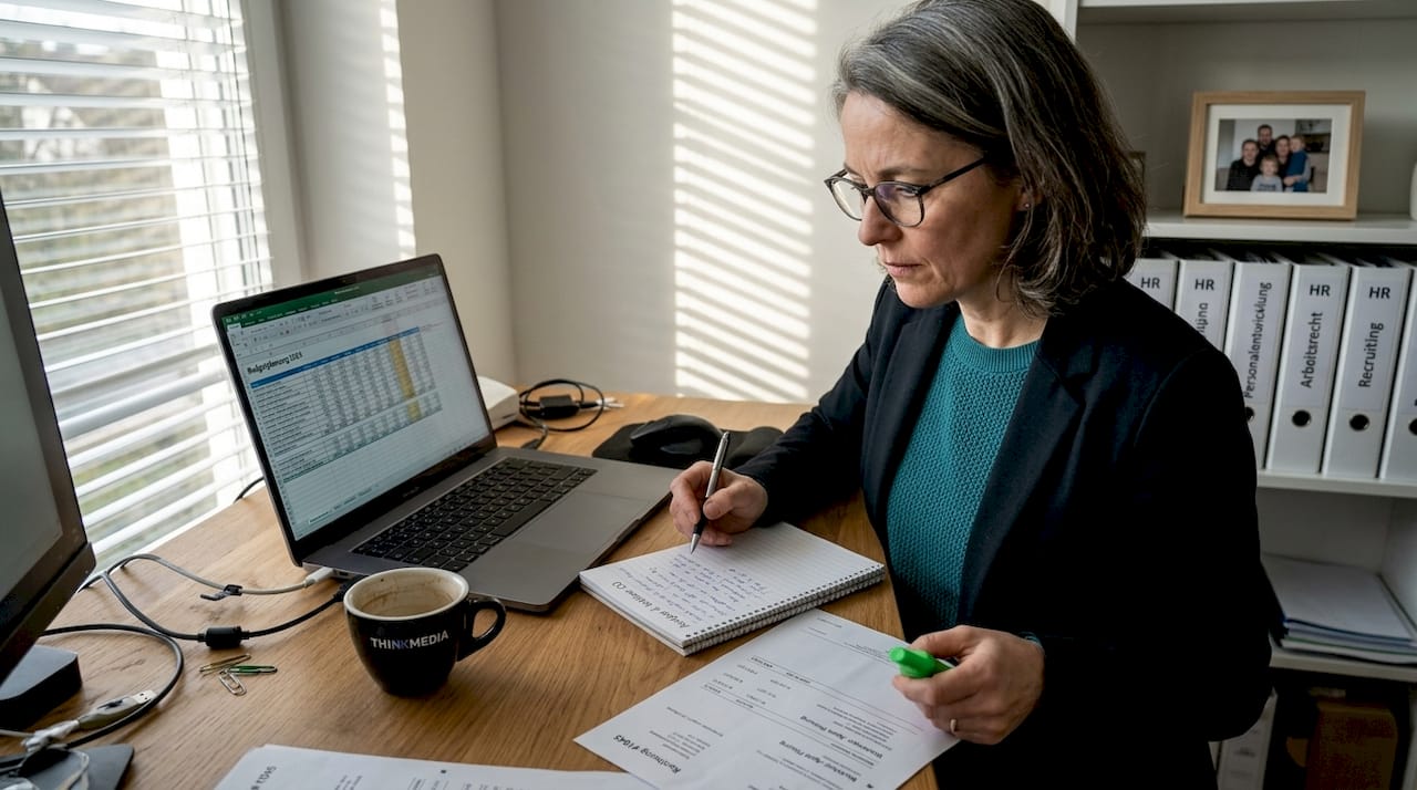 Ein Manager prüft die Unterlagen zu den Kosten für digitale Weiterbildungen.