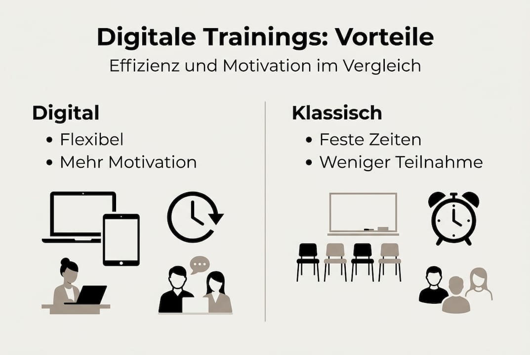 Infografik: Die wichtigsten Vorteile digitaler Mitarbeiterschulungen auf einen Blick