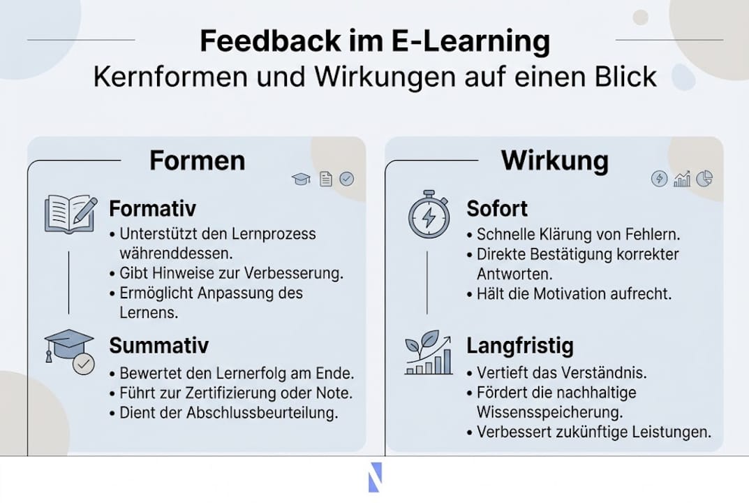Infografik: Welche Feedbackformen gibt es im E-Learning und wie wirken sie?