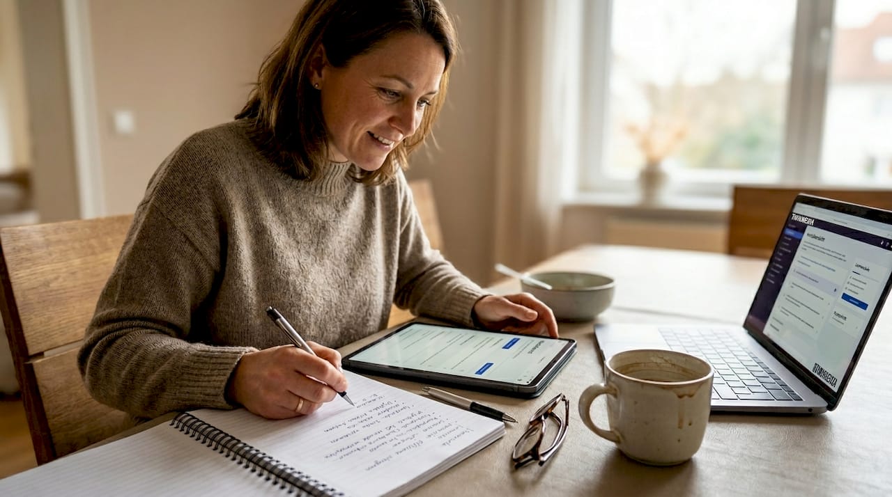 Ein Trainer bereitet in seinem Homeoffice eine Online-Schulung vor.